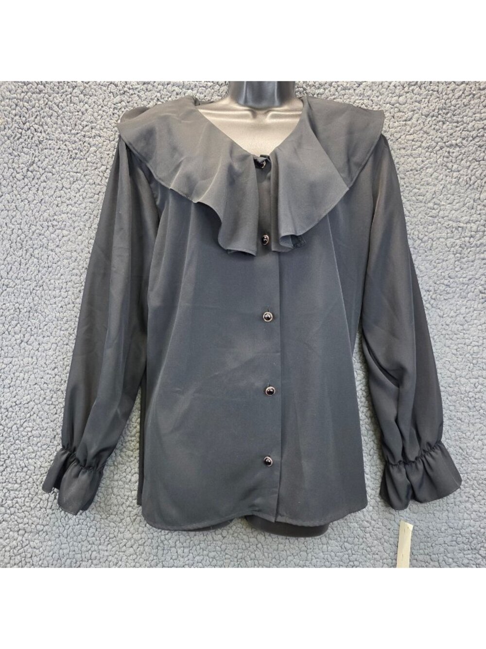 Vintage  I.C. Isaacs Ruffle Button-up Blouse 14 Black Romantic Goth 90s Academia